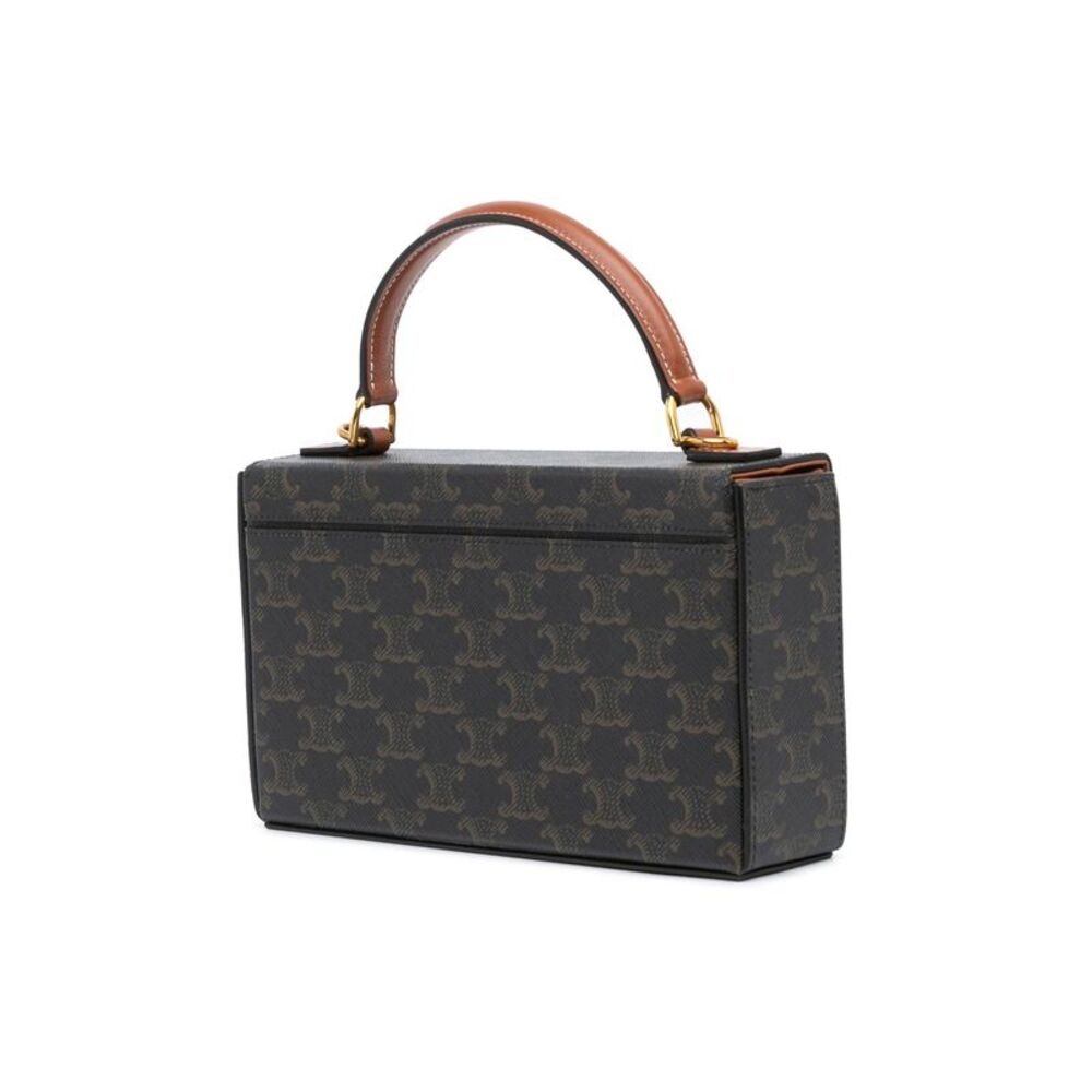 Pre Loved Celine Triomphe Coated Canvas Box Top Handle Bag Women Brown Messenger - Picture 2 of 6